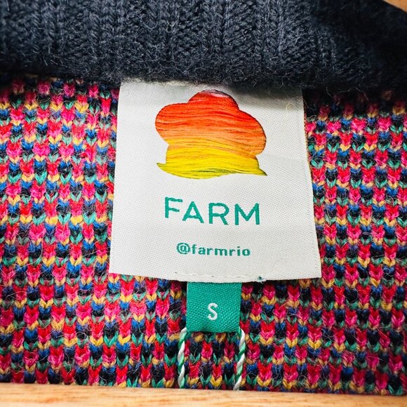 Farm Rio Tropical Garden Vibrant Multi Puff Sleeve Turtleneck Sweater Dress S - Picture 7 of 10